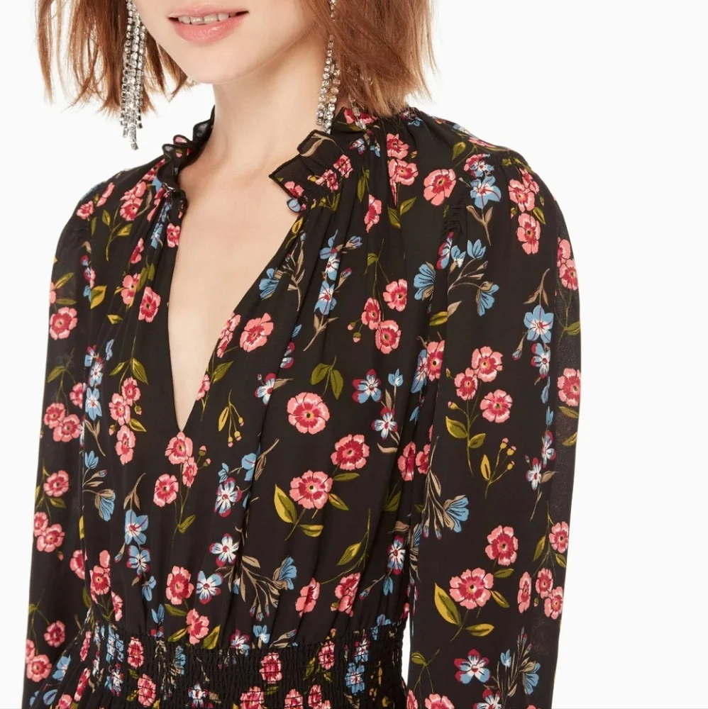 Kate Spade NY Airy‎ Lightweight Floral V-Neck Meadow Smock Waist Dress Large